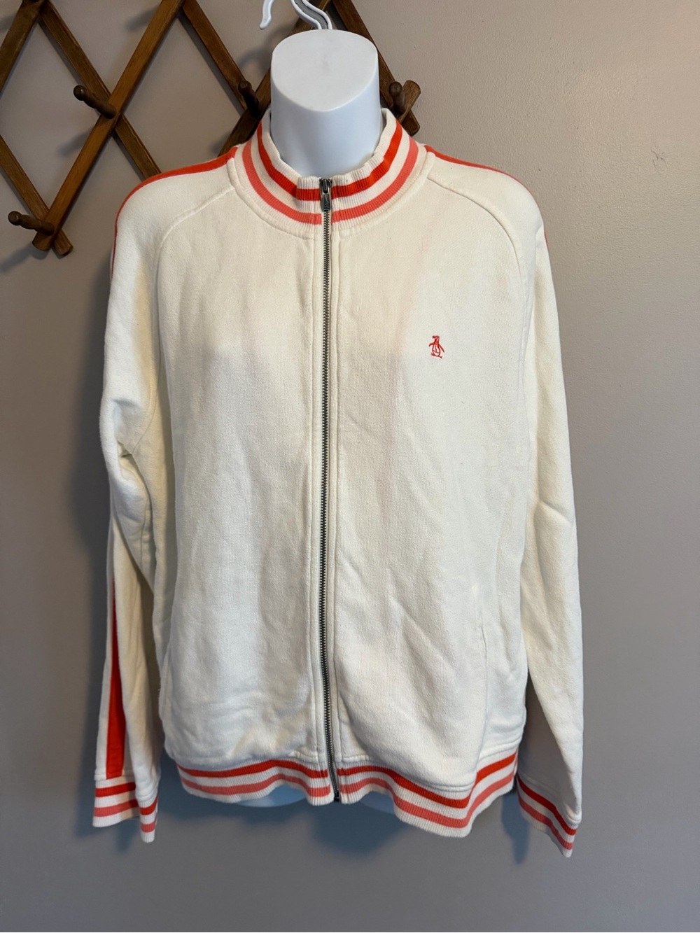 Original Penguin White Orange Striped Full Zip Track Jacket Medium